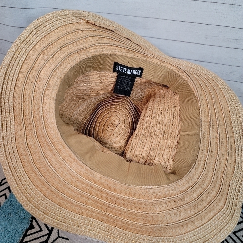 STEVE MADDEN PAPER BLEND STRAW HAT, W FAUX LEATHER WRAP DETAIL - Picture 9 of 11
